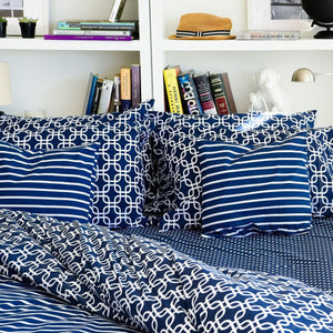 Porto Blue & White Striped 16" Square Throw Pillow  Covers